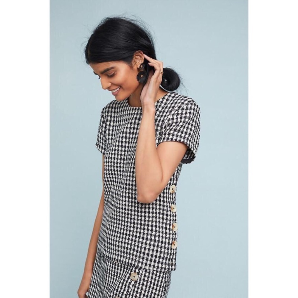 ANTHROPOLOGIE HOUNDSTOOTH SHORT SLEEVE TOP - Maeve - Size 8